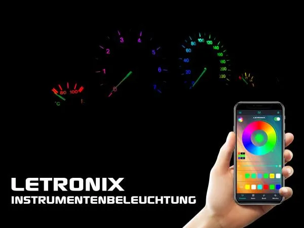LETRONIX RGB LED Instrumentenbeleuchtung 2er Set mit Bluetooth App Steuerung