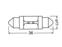 Preview: OSRAM NIGHT BREAKER LED C5W 36mm Soffitte 12V 1W Kalt-Weiß 6000K mit ECE R37 Straßenzulassung