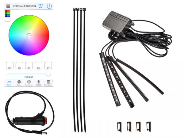 RGB LED Fußraumbeleuchtung 4 Leisten mit APP Steuerung für iOS und Android