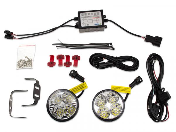 4 Emitter LED Tagfahrlicht Rund Ø 70mm inkl. Relais