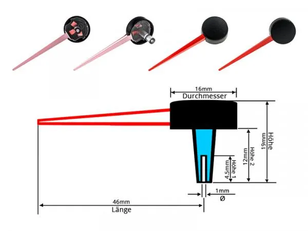 46mm LETRONIX Tachonadel Tachozeiger Tacho Zeiger Nadel in Rot Design 1
