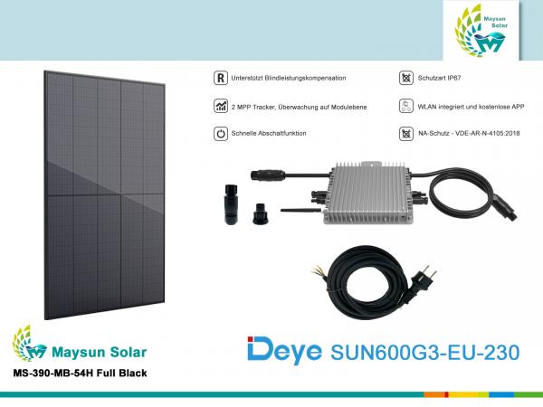 Balkonkraftwerk Komplettpaket 390Wp inkl. 600W Deye SUN-​600G3-EU Wechselrichter