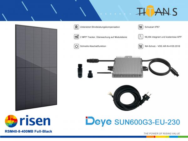 Balkonkraftwerk Komplettpaket 400Wp inkl. 600W Deye SUN-​600G3-EU Wechselrichter