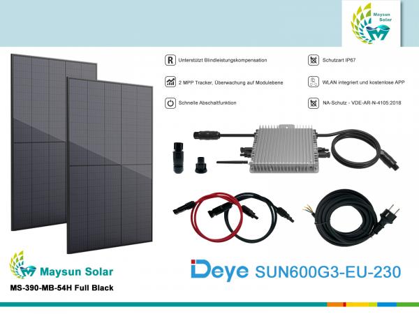 Balkonkraftwerk Komplettpaket 780Wp inkl. 600W Deye SUN-​600G3-EU Wechselrichter