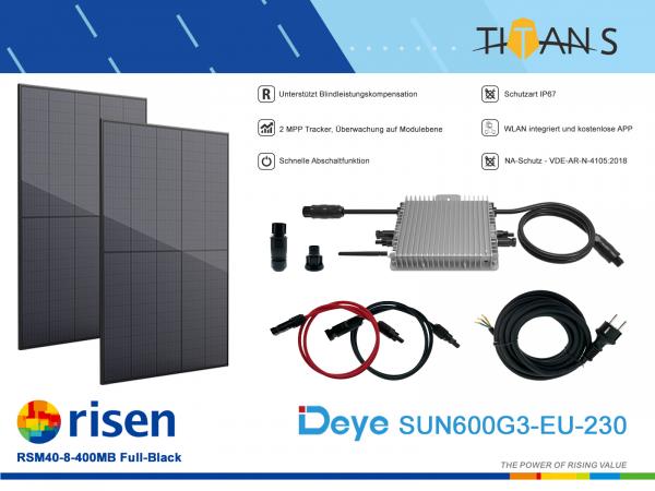 Balkonkraftwerk Komplettpaket 800Wp inkl. 600W Deye SUN-​600G3-EU Wechselrichter