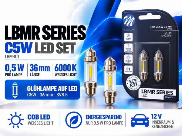 Preview: LETRONIX C5W LED Soffitte 36mm 12V 0,5W SV8.5 ECE R37 E1 Straßenzulassung - LBMR01