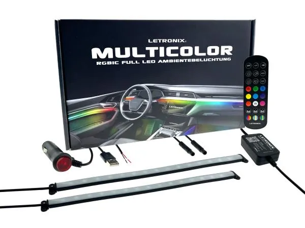 LETRONIX RGB Full LED Rainbow Fußraumbeleuchtung 2er Set 25cm RGBIC LED-Leisten