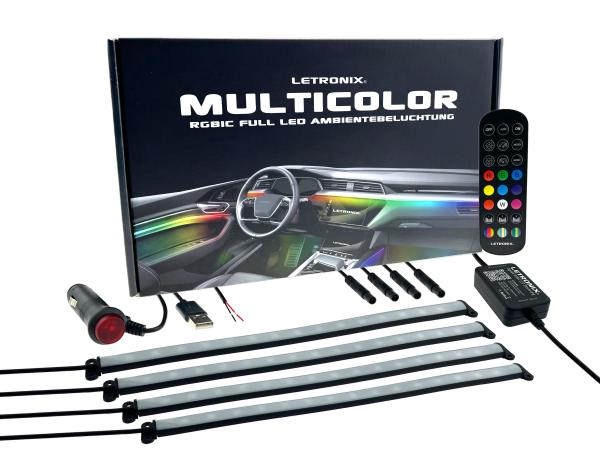 LETRONIX RGB Full LED Rainbow Fußraumbeleuchtung 4er Set 25cm RGBIC LED-Leisten