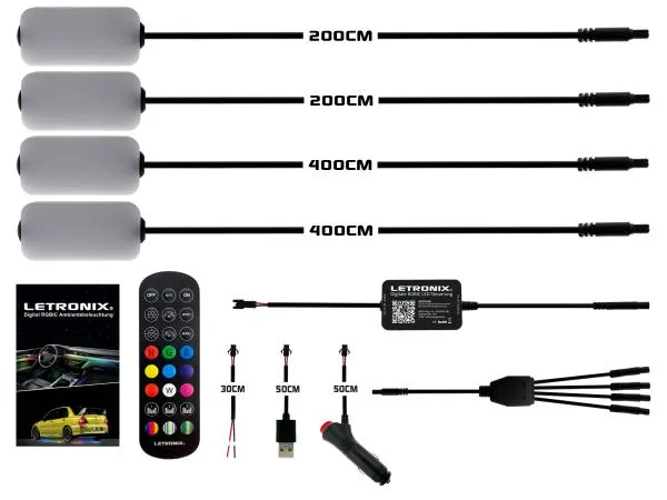 LETRONIX RGB Full LED Rainbow Fußraumbeleuchtung 4er Set RGBIC LED-Modul