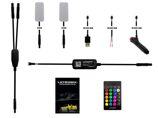 Preview: LETRONIX RGB LED Fußraumbeleuchtung Module 2er Set mit Bluetooth App Steuerung
