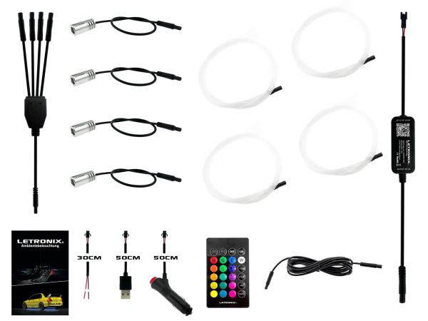 LETRONIX RGB LED Sternenhimmel 4er Set mit 220 Sternen/Fasern und App Steuerung