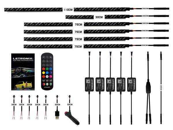 LETRONIX RGBIC Full LED Rainbow Ambientebeleuchtung für Armaturenbrett + 4 Türen