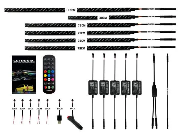 LETRONIX RGBIC Full LED Rainbow Ambientebeleuchtung für Armaturenbrett + 4 Türen