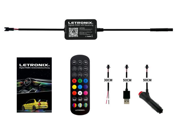 LETRONIX RGBIC LED Controller + Zubehör + Fernbedienung für RGBIC LED Ambientebeleuchtung