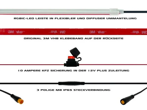 LETRONIX Rainbow RGB RGBIC LED Unterbodenbeleuchtung 2.0 (2x 90cm+180cm+90cm)