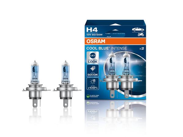 OSRAM Cool Blue Intense H4 12V 60/55W Halogen Leuchten Lampen DuoBox 64193CBN-2HB