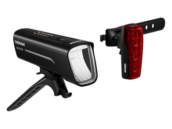 Preview: OSRAM LEDsBIKE® RACE 80 Set 80 Lux LED Fahrradlampen Fahrradlicht Front & Rücklicht Preview: OSRAM LEDsBIKE® RACE 80 Set 80 Lux LED Fahrradlampen Fahrradlicht Front & Rücklicht