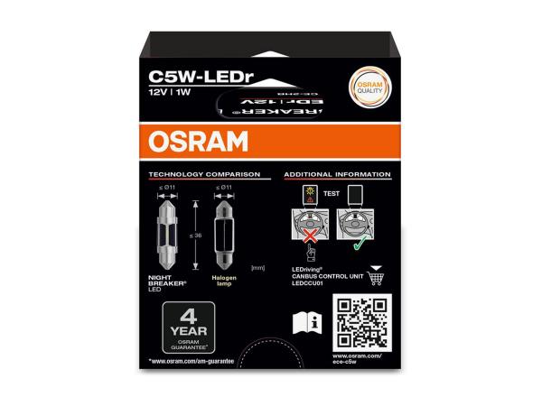 OSRAM NIGHT BREAKER LED C5W 36mm Soffitte 12V 1W Kalt-Weiß 6000K mit ECE R37 Straßenzulassung