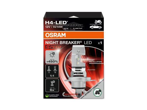Preview: OSRAM Night Breaker H4 LED SPEED +450%  12V 16W 6000K für Motorrad - 64193DWNBSP-1HB
