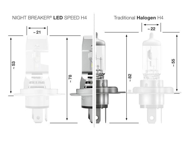 OSRAM Night Breaker H4 LED SPEED +450%  12V 16W 6000K für Motorrad - 64193DWNBSP-1HB