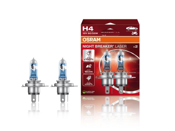 OSRAM Night Breaker Laser H4 12V 60/55W +150% Halogen Leuchten Lampen DuoBox 64193NL-2HB