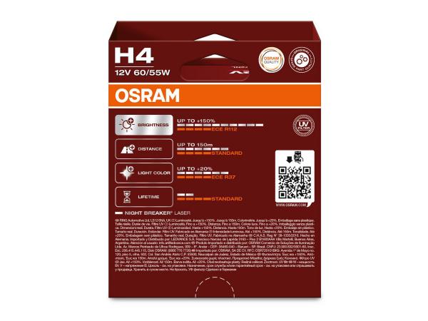 OSRAM Night Breaker Laser H4 12V 60/55W +150% Halogen Leuchten Lampen DuoBox 64193NL-2HB