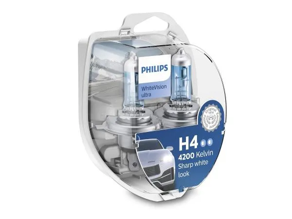 Philips H4 Leuchtmittel 12V 60/55W P43t WhiteVision Ultra 4200K DuoBox - 12342WVUSM