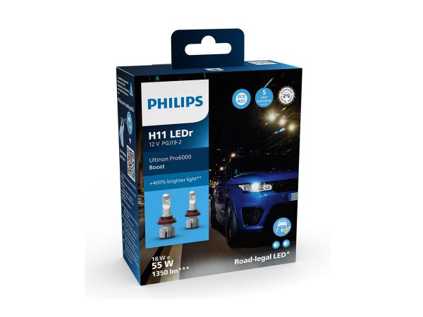 Philips Ultinon Pro6000 Boost H11 LED +400% 18W ECE R37 Zulassung - 11362U60BX2