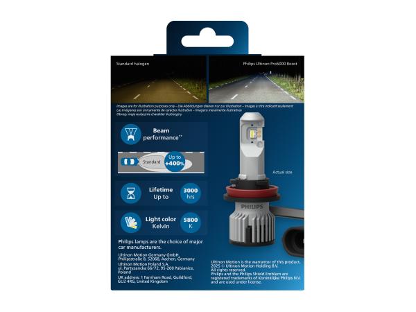 Philips Ultinon Pro6000 Boost H11 LED +400% 18W ECE R37 Zulassung - 11362U60BX2