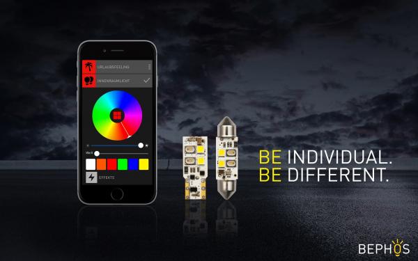 Preview: BEPHOS LED RGB Style-Line Leuchtmittel w5w T10 Stecksockel Radial CAN-Bus