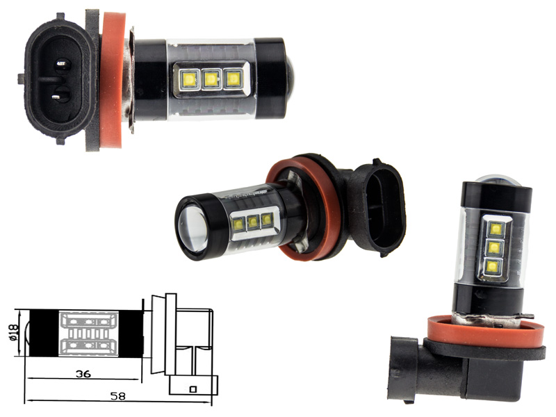 2x H8 80 Watt LED Leuchtmittel mit Osram-Chip LEDs