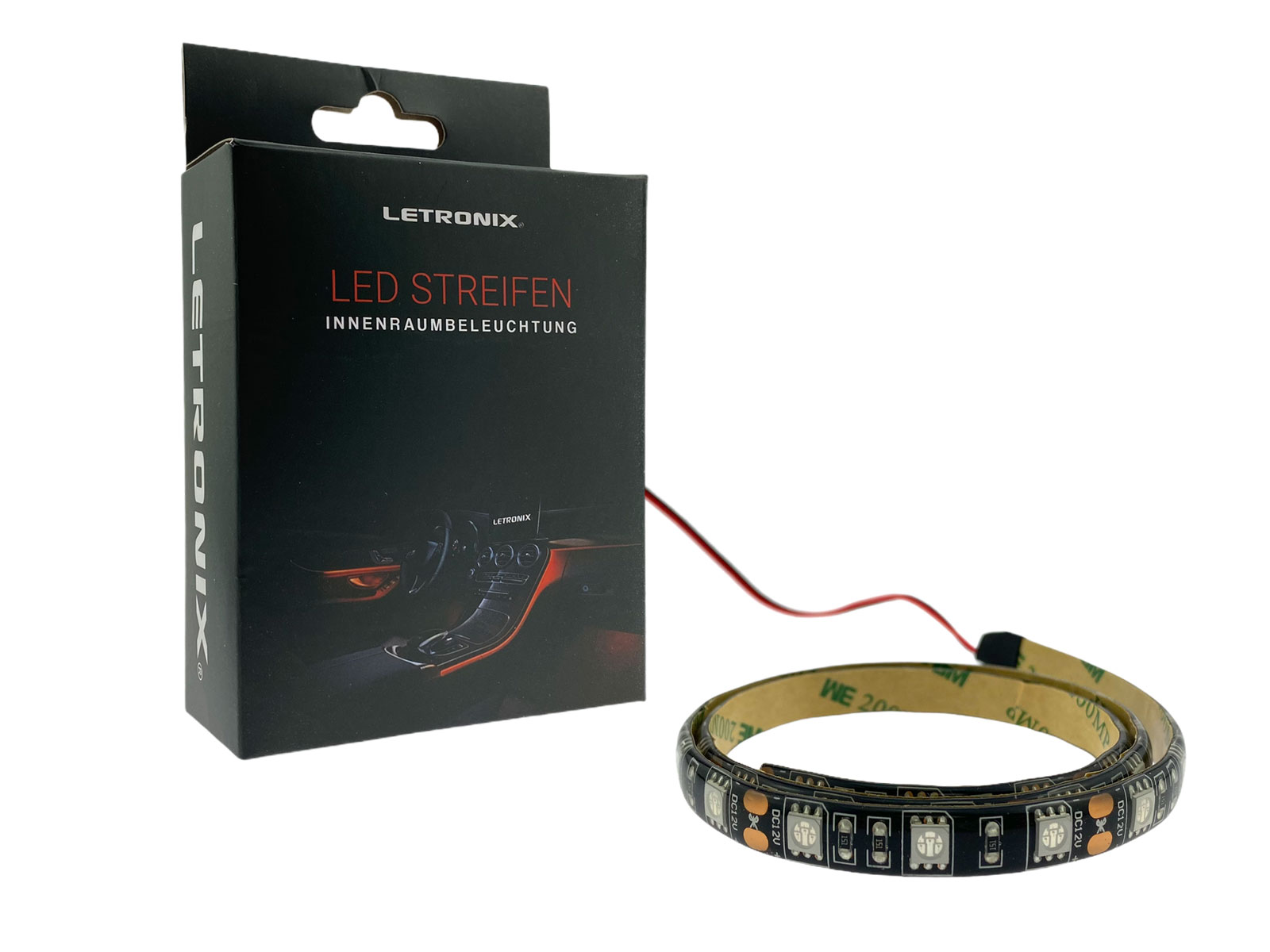 LETRONIX Flexible LED Streifen - 15x 5050 SMD - Länge 30cm - 1 Meter Kabel  - 12V