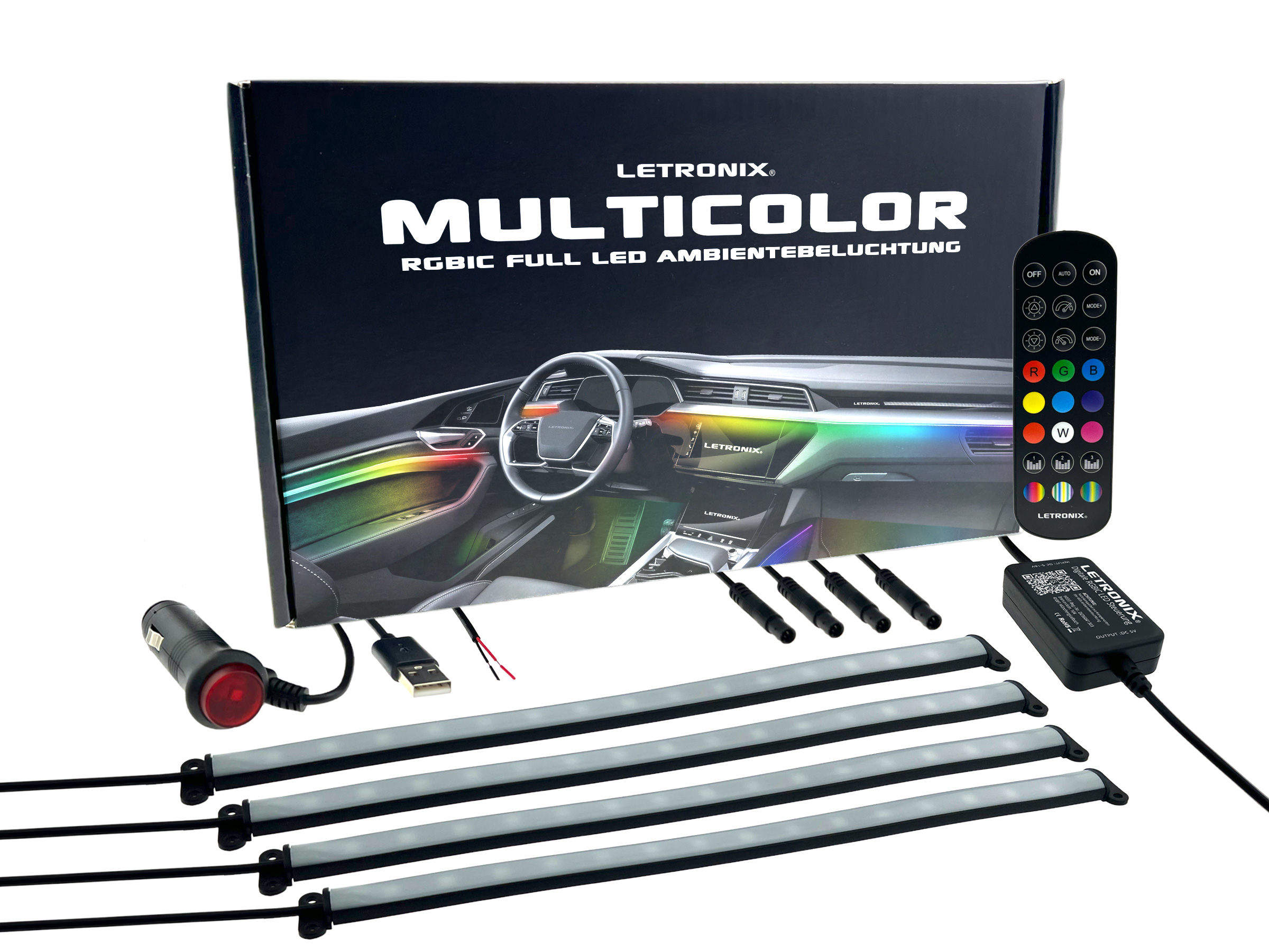 LETRONIX RGB Full LED Rainbow Fußraumbeleuchtung 4er Set 25cm