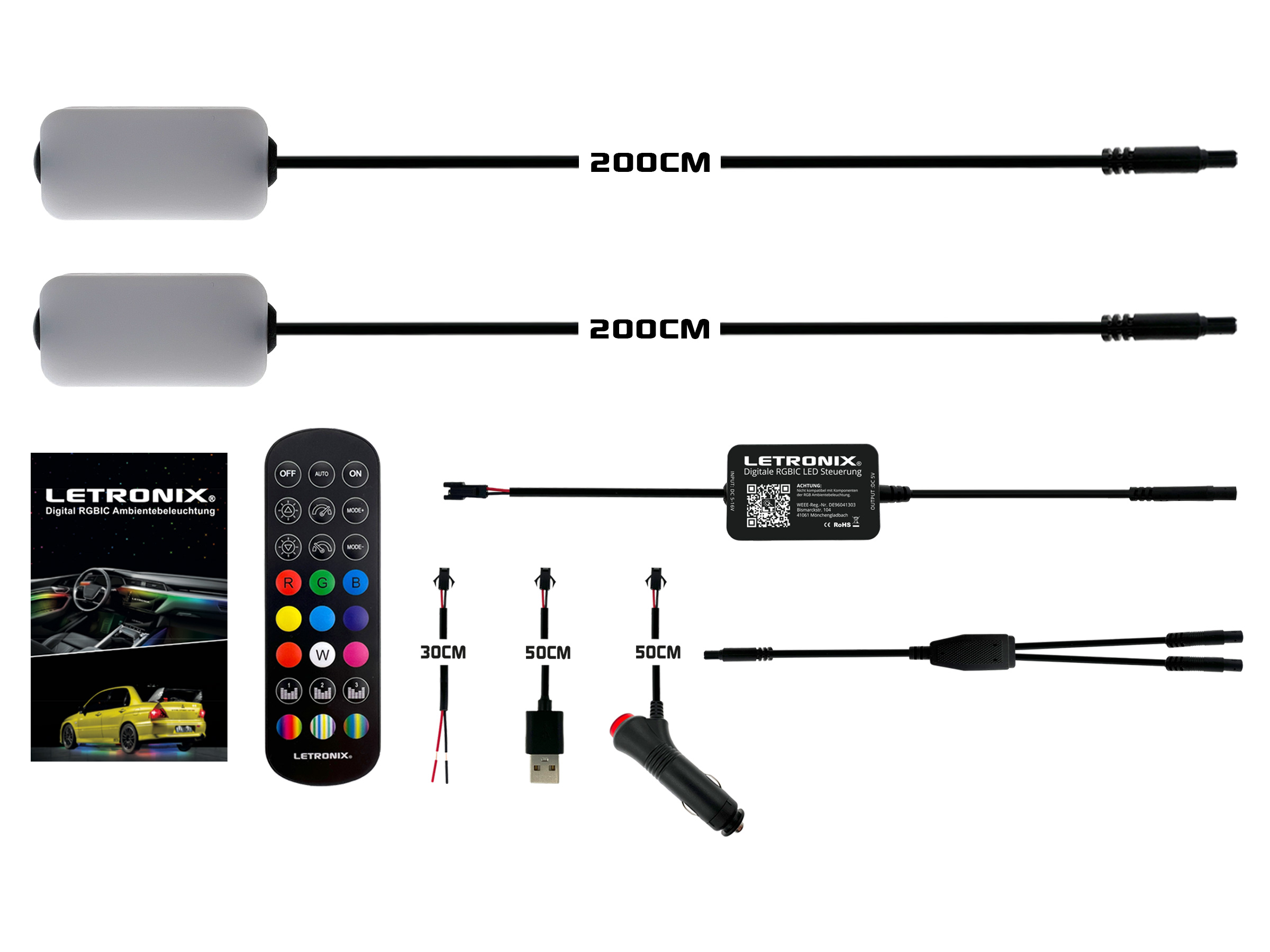 LETRONIX RGB Full LED Rainbow Fußraumbeleuchtung 2er Set 2x RGBIC LED-Modul