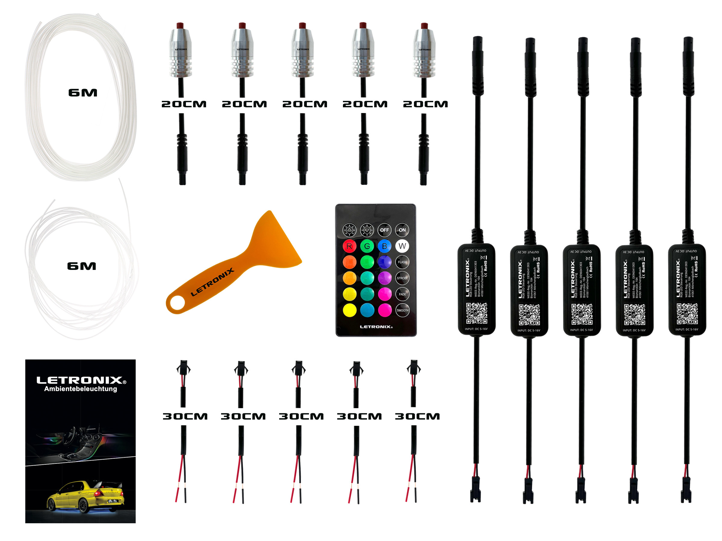 LETRONIX RGB LED Ambientebeleuchtung 2.0 *Connect Serie* 5er Set 6