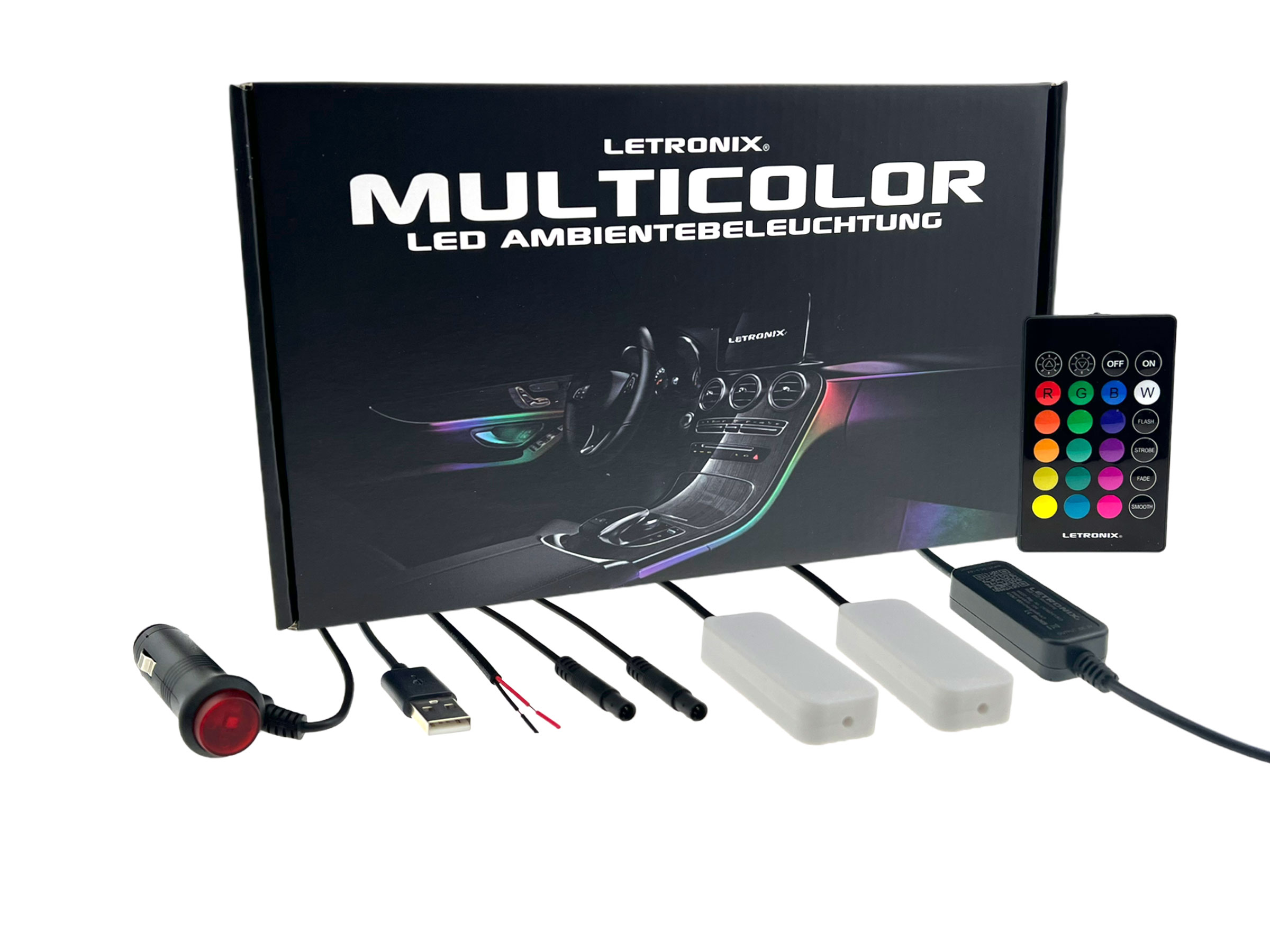 LETRONIX RGB LED Fußraumbeleuchtung Module 2er Set mit Bluetooth App  Steuerung