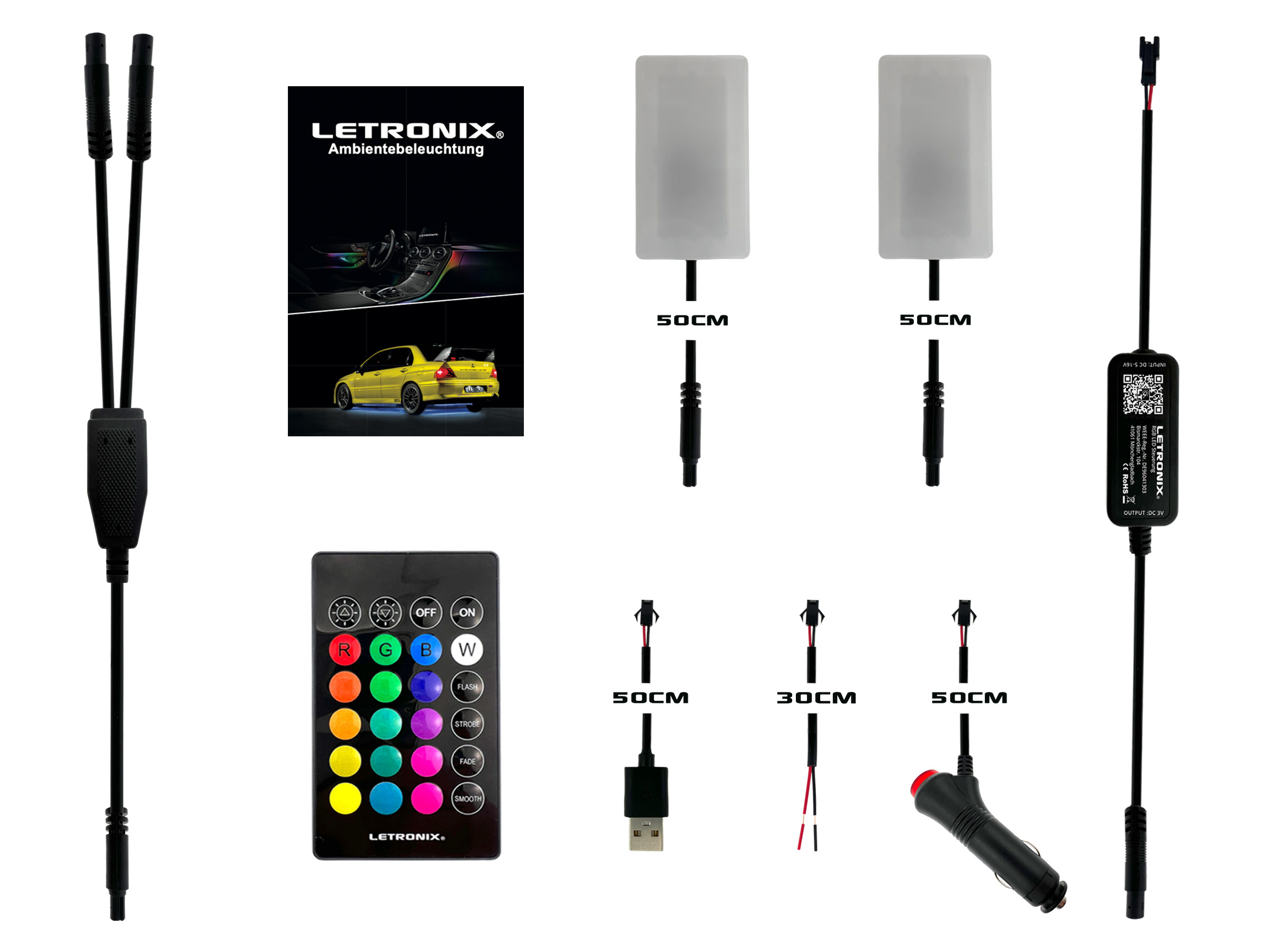 LETRONIX RGB LED Fußraumbeleuchtung Module 2er Set für Tesla für