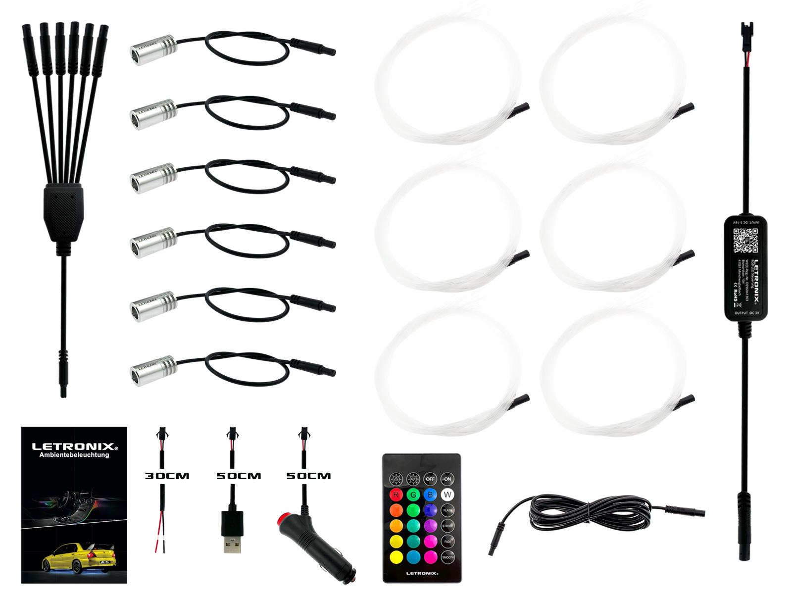 LETRONIX RGB LED Sternenhimmel 6er Set mit 614 Sternen/Fasern und