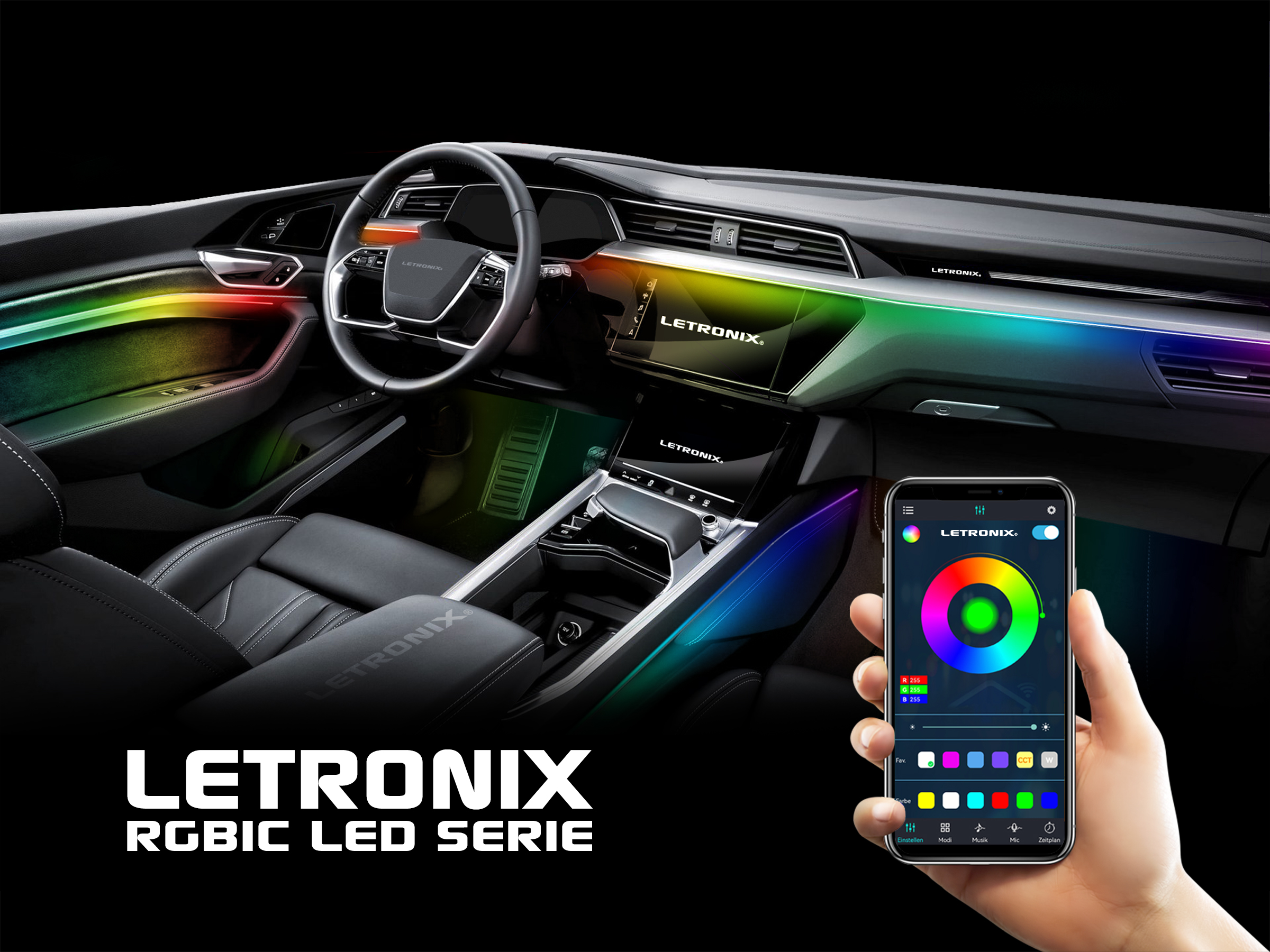 LETRONIX RGBIC Full LED Rainbow Ambientebeleuchtung für 4 Türen | Unterbauleuchten