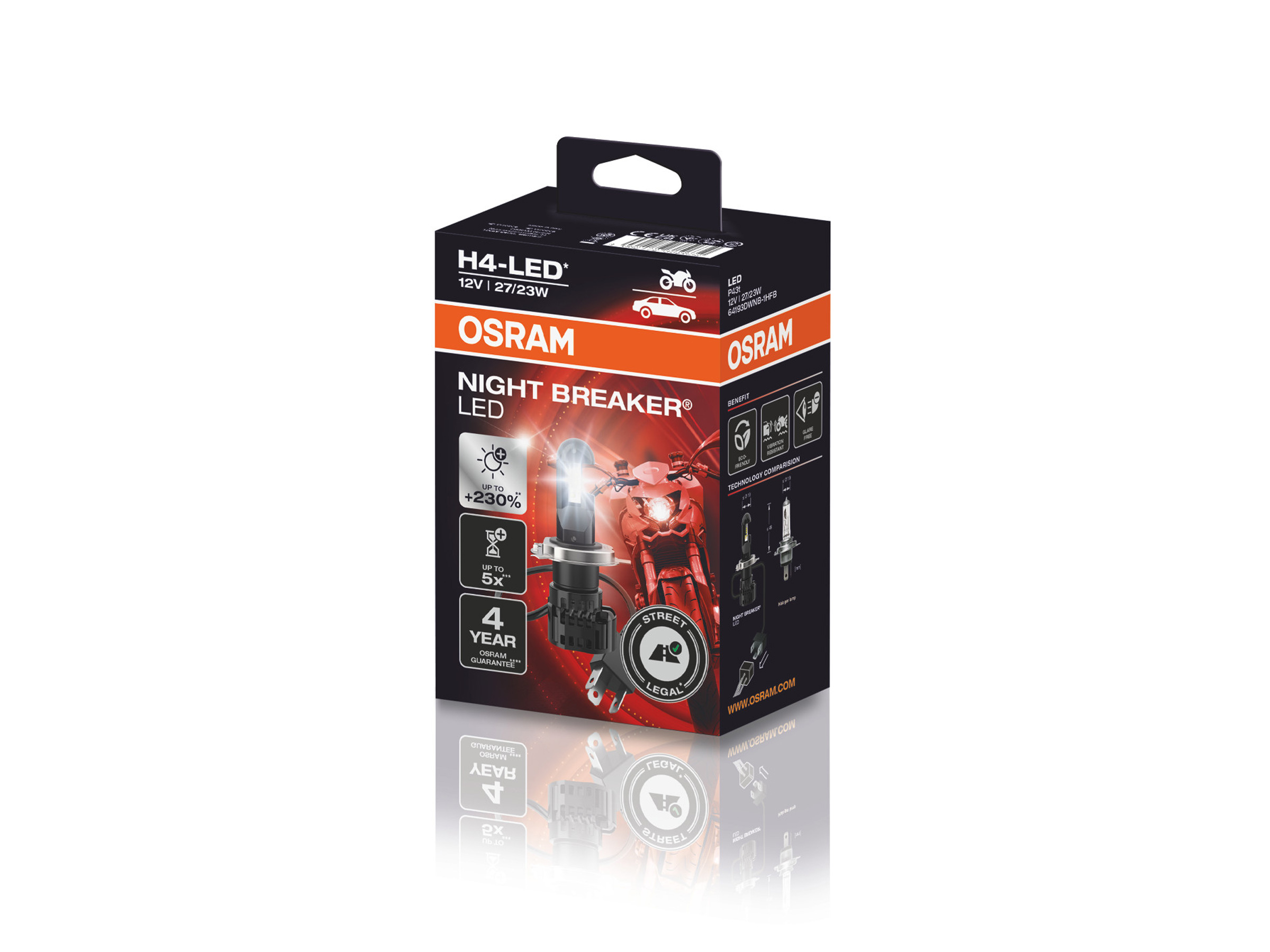 OSRAM LED H4 Night Breaker Abblendlicht / Fernlicht für Motorrad BMW G650,  G650 GS, G650 Xmoto, G650 Xchallenge Megamoto 2010-2015 - 64193DWNB-1HFB