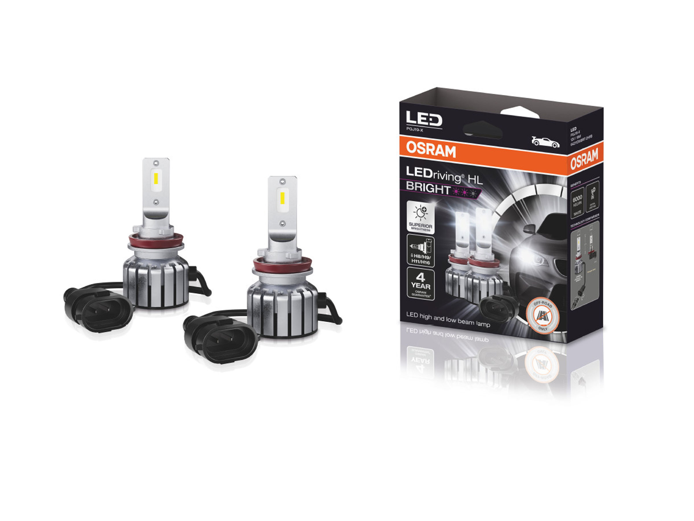 OSRAM LEDriving HL BRIGHT LED H8 / H11 / H16 / H9 12V 19W PGJ19-2/5/1/3  6000K - 64211DWBRT-2HFB