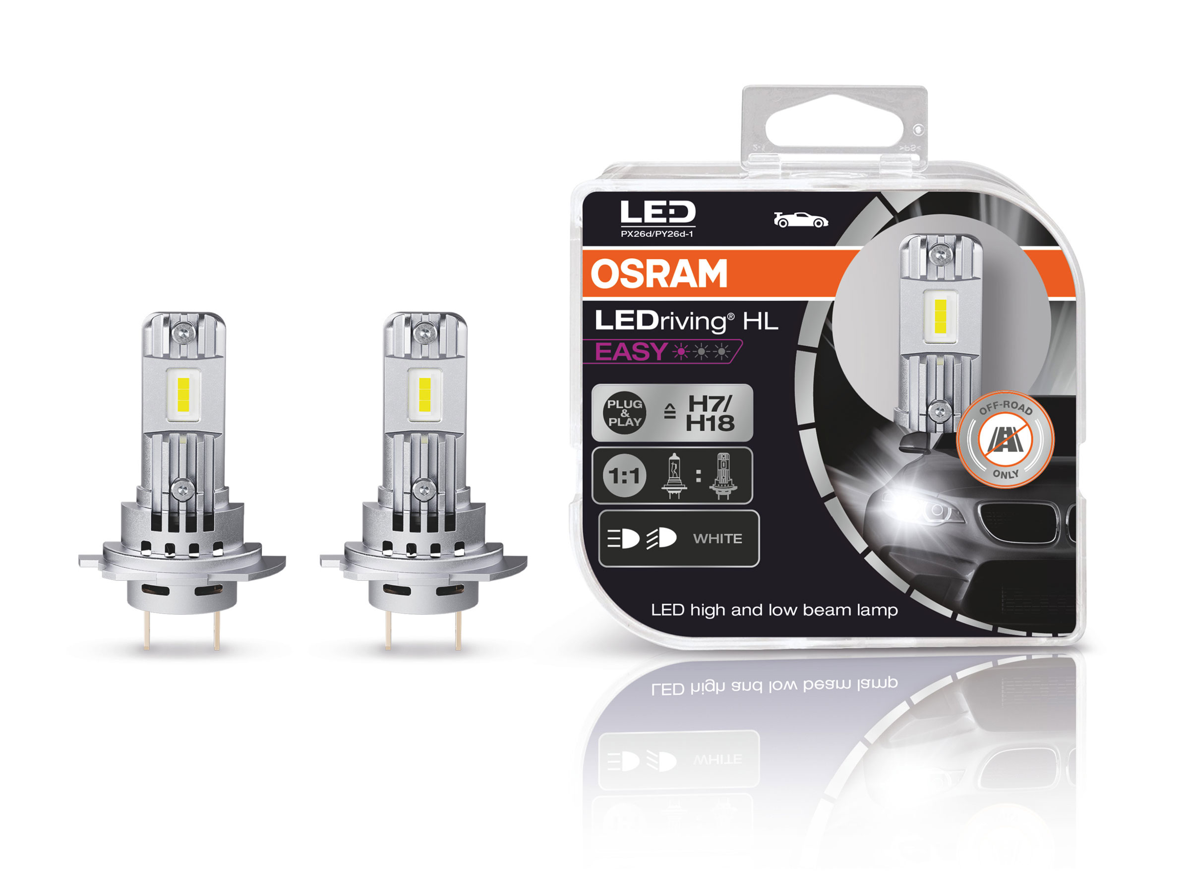 OSRAM LEDriving LED Abblendlicht EASY H7 / H18 12V 16.2W PX26d/PY26d-1  6000K - 64210DWESY-HCB