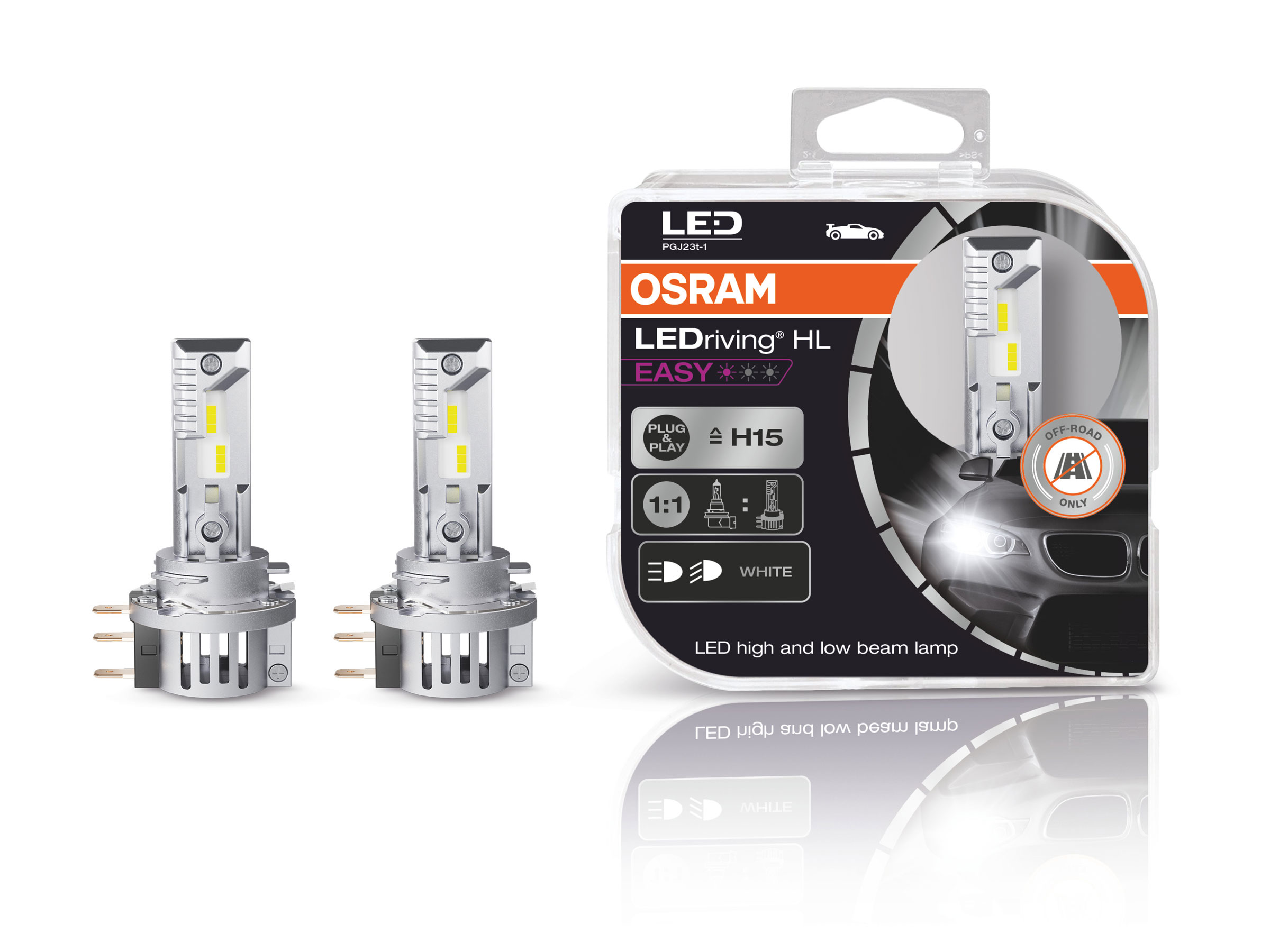 OSRAM LEDriving LED Fernlicht Tagfahrlicht EASY H15 12V 3.8W/16.5W PGJ23t-1  6000K - 64176DWESY-HCB