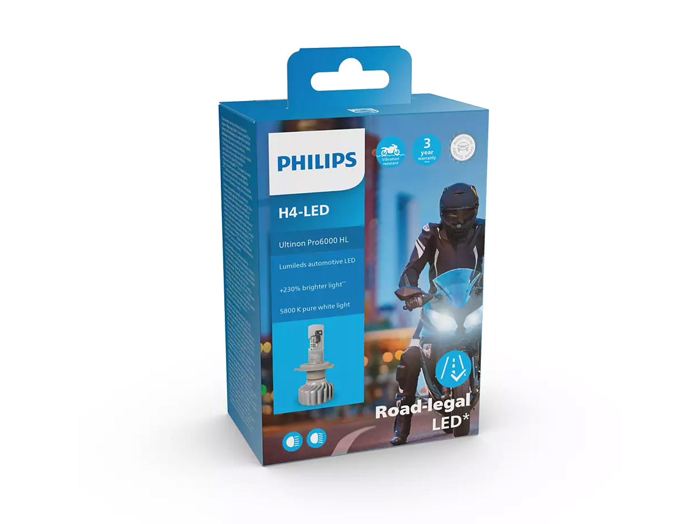 Philips Ultinon Pro6000 H4-LED Motorrad Scheinwerferlampe mit  Straßenzulassung, 230% helleres Licht, 5.800K : : Auto & Motorrad