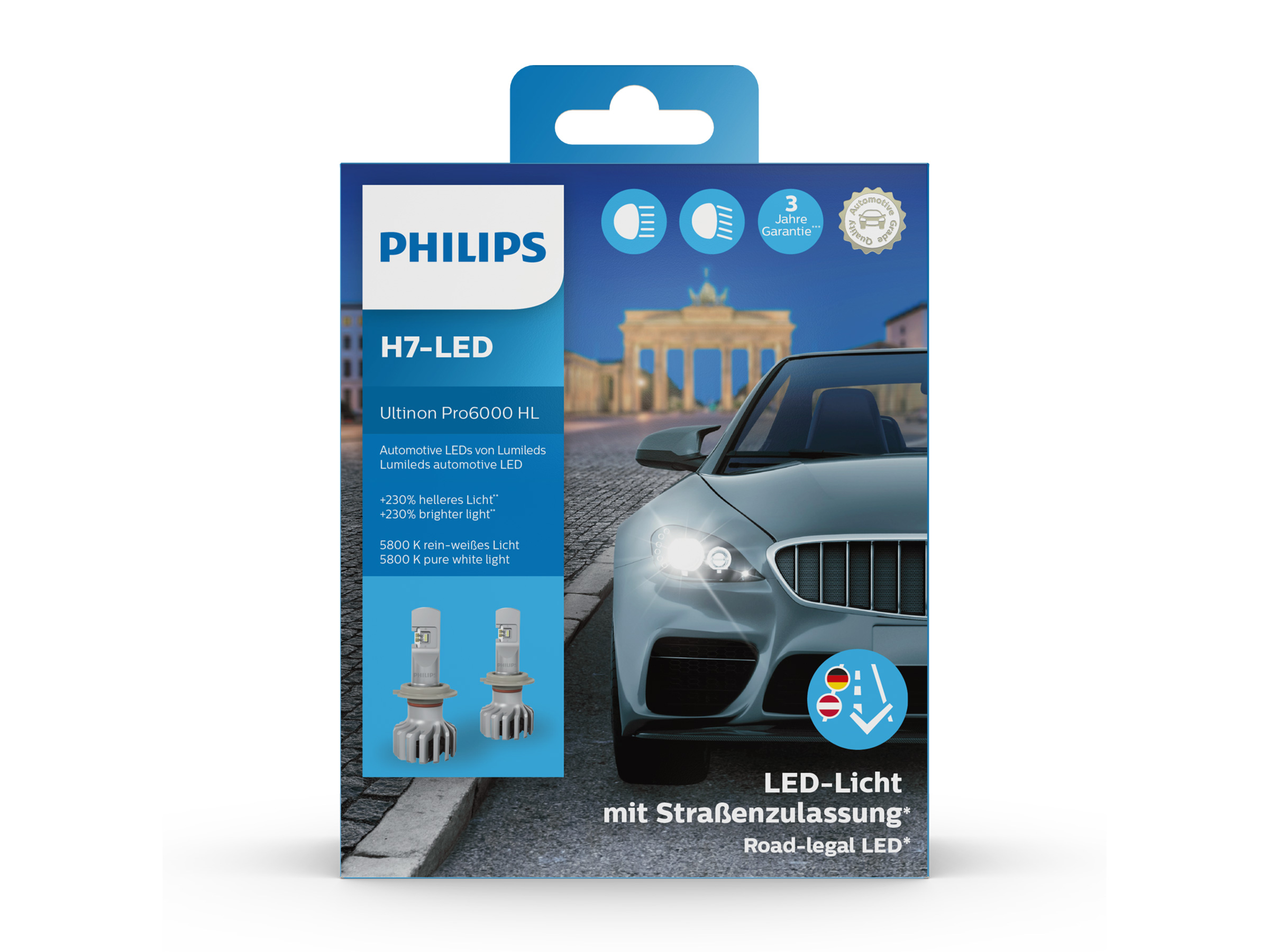 Philips Ultinon Pro6000 H7 LED für Dacia Sandero Stepway II FL Typ SD / SR  / 5SR 2016-2021 mit Straßenzulassung - 11972U6000X2