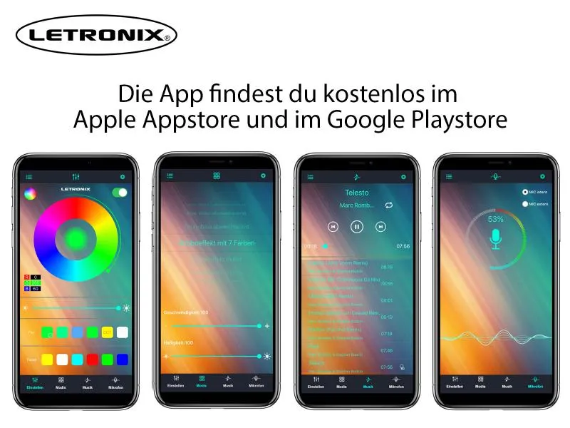 LETRONIX RGB LED Fußraumbeleuchtung Module 2er Set mit Bluetooth App Steuerung