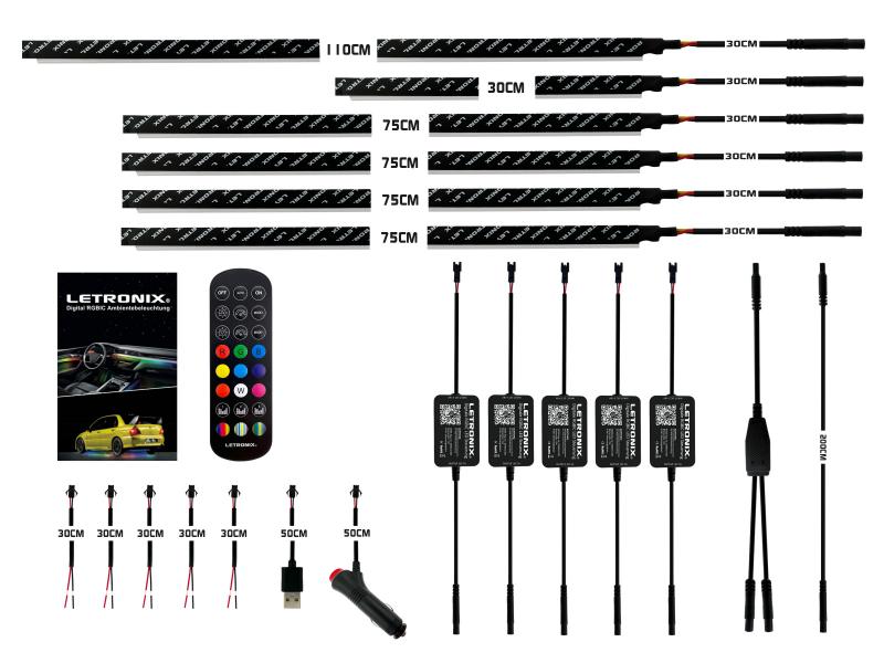 LETRONIX RGBIC Full LED Rainbow Ambientebeleuchtung für Armaturenbrett + 4 Türen
