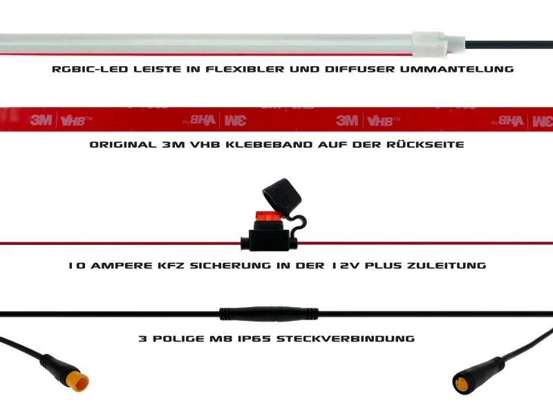 LETRONIX Rainbow RGB RGBIC LED Unterbodenbeleuchtung 2.0 (2x 90cm+180cm+90cm)