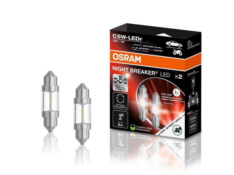 OSRAM NIGHT BREAKER LED C5W 36mm Soffitte 12V 1W Kalt-Weiß 6000K mit ECE R37 Straßenzulassung