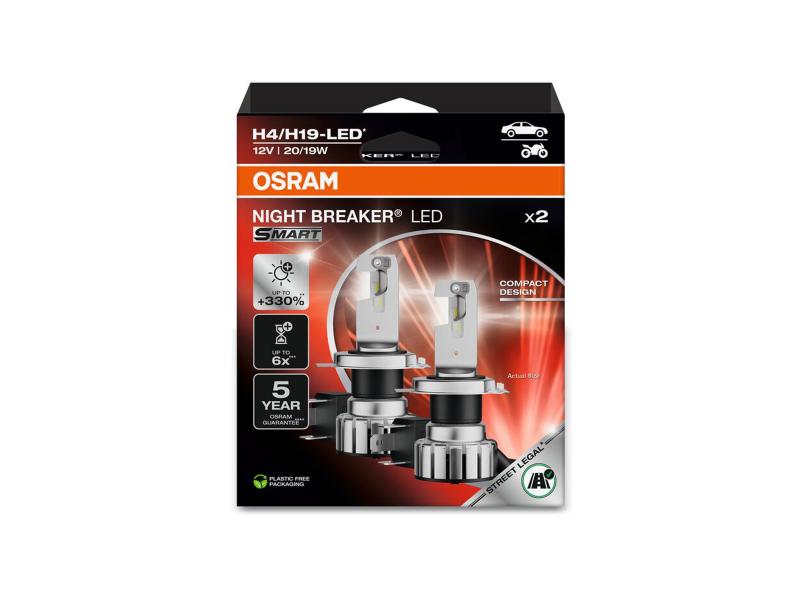 OSRAM Night Breaker H4/H19 LED SMART +330%  Abblendlicht + Fernlicht  - 64193DWNBSM-2HB